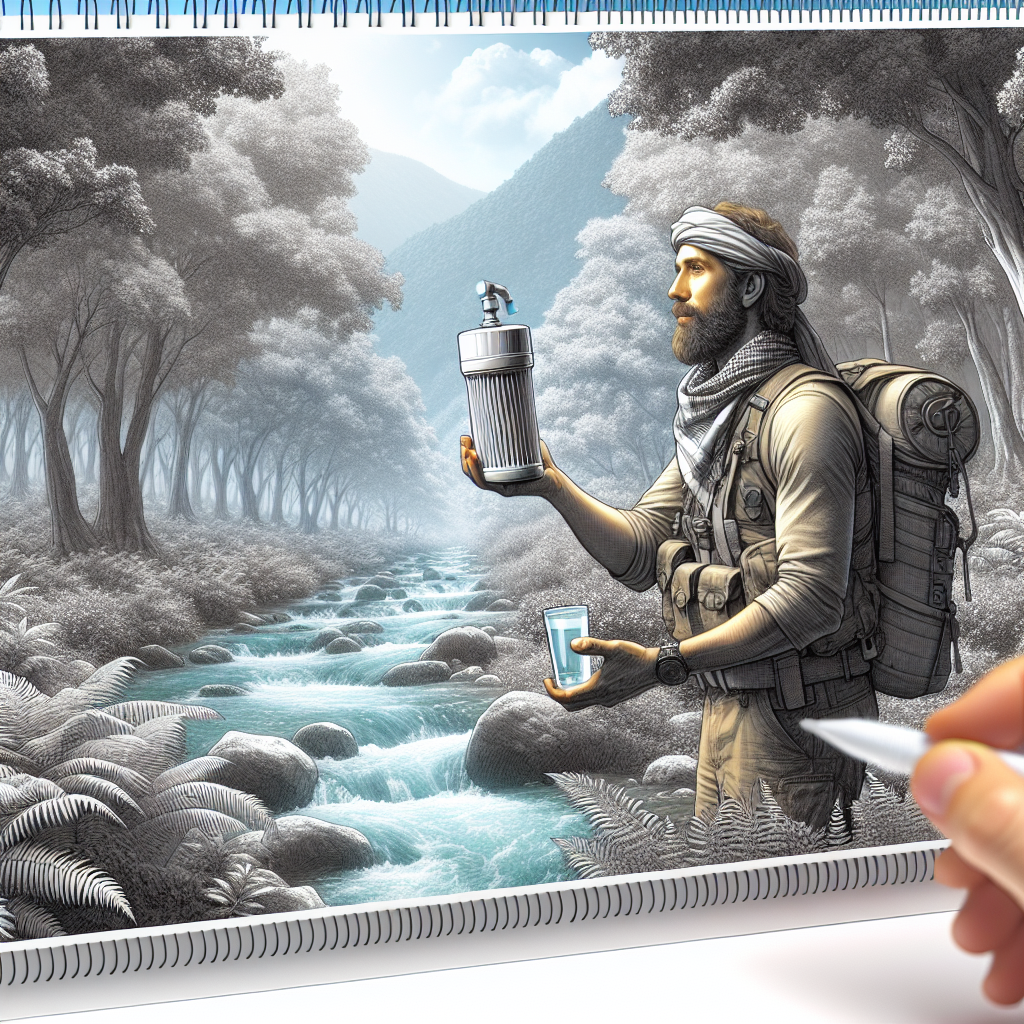 Aventurero purificando agua en la naturaleza
